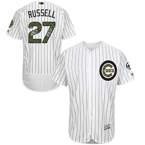Cubs #27 Addison Russell White(Blue Strip) Flexbase Authentic Collection Memorial Day Stitched MLB Jersey - Click Image to Close